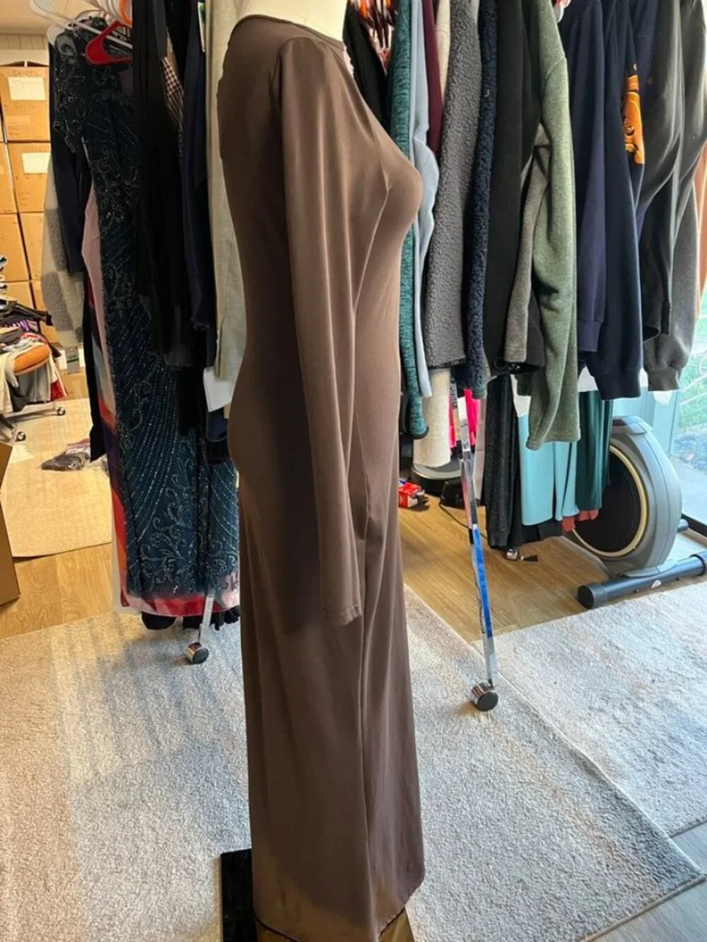 Missguided Coffee Brown Slinky Maxi Dress Size S - Picture 3 of 9